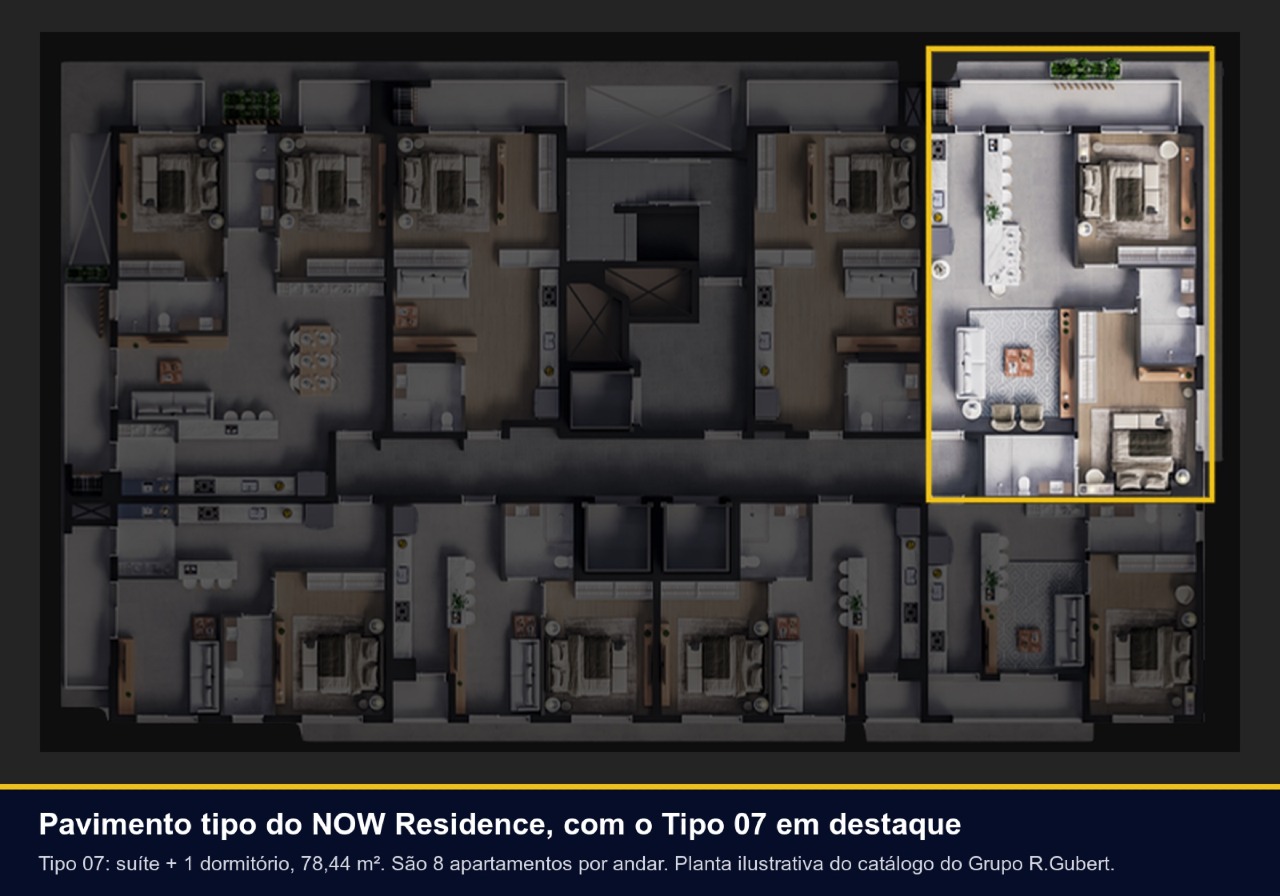 Apartamento à venda no Centro: Pavimento tipo com a posição do Tipo 07 destacada