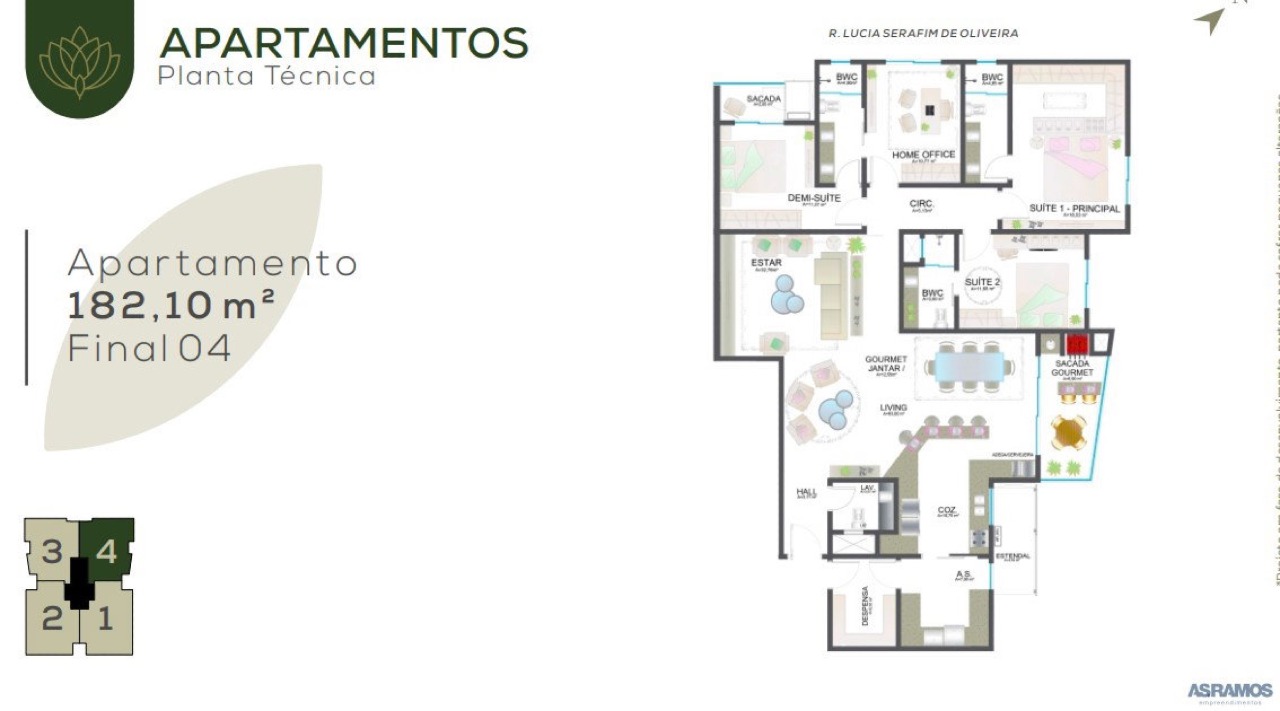 Apartamento à venda no Praia Brava: Planta de 182,10 m² com home office, adega, despensa e sacada gourmet