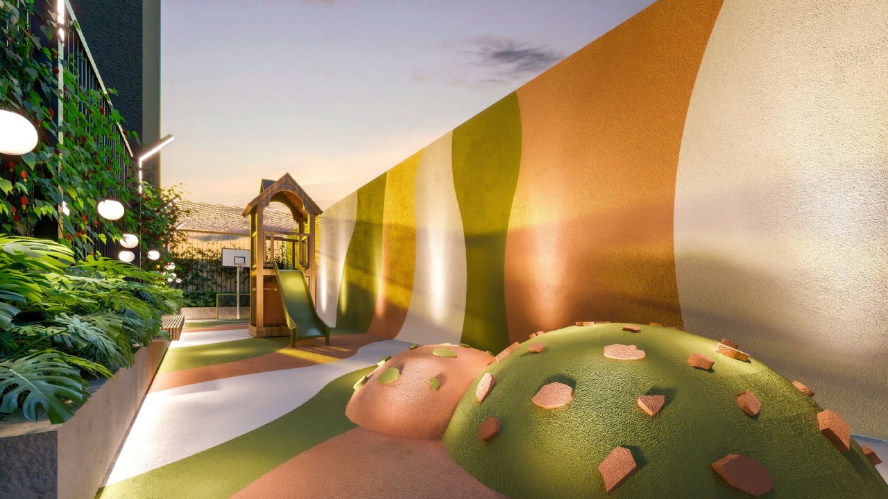 Apartamento à venda no Centro: Playground com brinquedos coloridos e paisagismo (imagem ilustrativa)