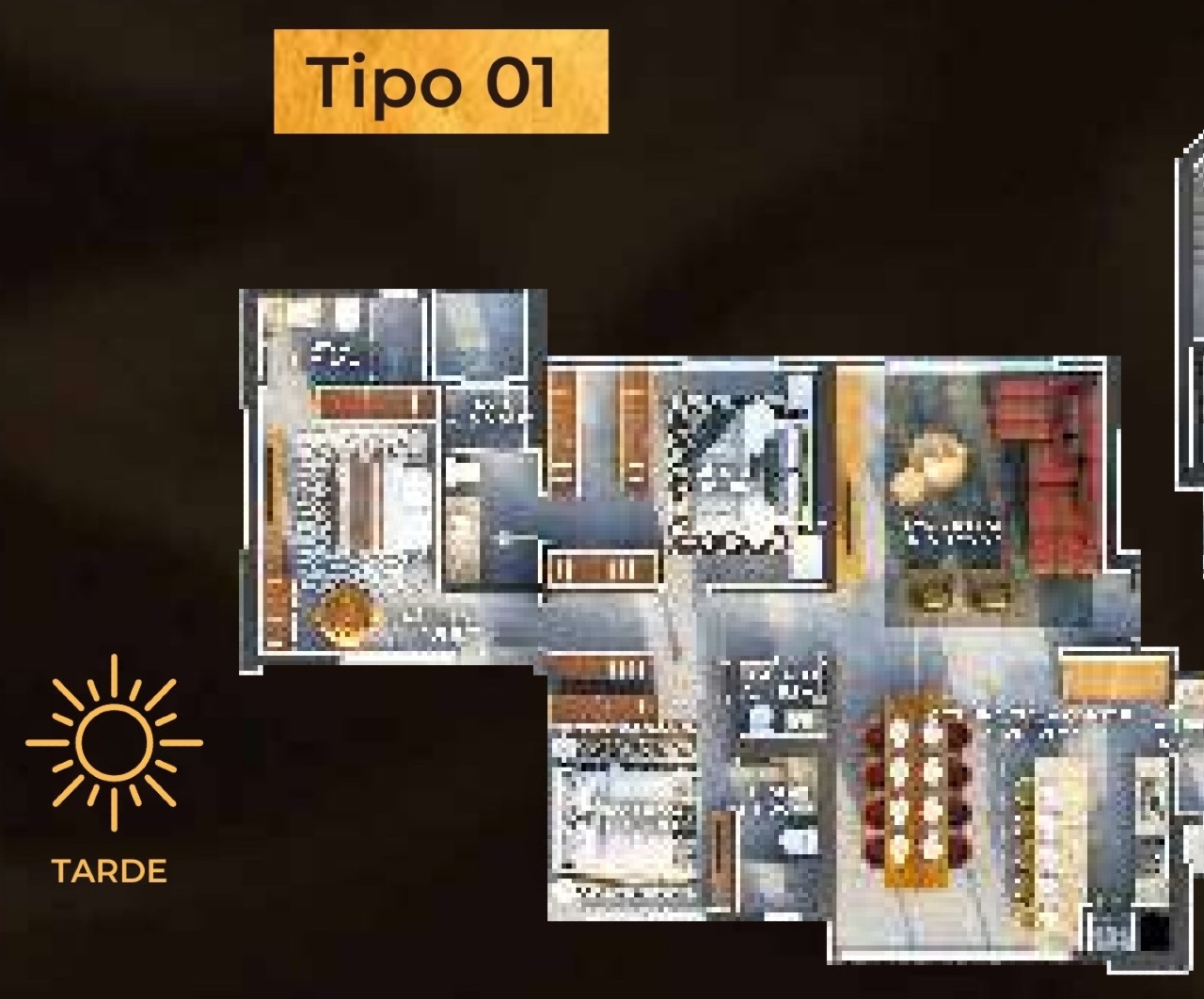 Apartamento à venda no Centro: Planta do tipo 01: 139 m², 3 suítes, cozinha aberta, churrasqueira e lavabo (imagem ilustrativa)