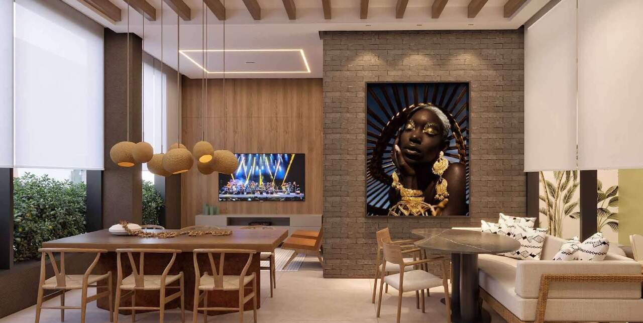 Apartamento à venda no Centro: Área gourmet com balcão, cooktop e banquetas (imagem ilustrativa)