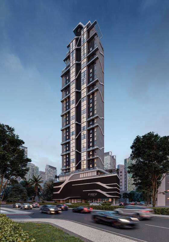 Apartamento à venda no Centro: Fachada do Pericó Residence vista da rua, com o embasamento curvo (imagem ilustrativa)