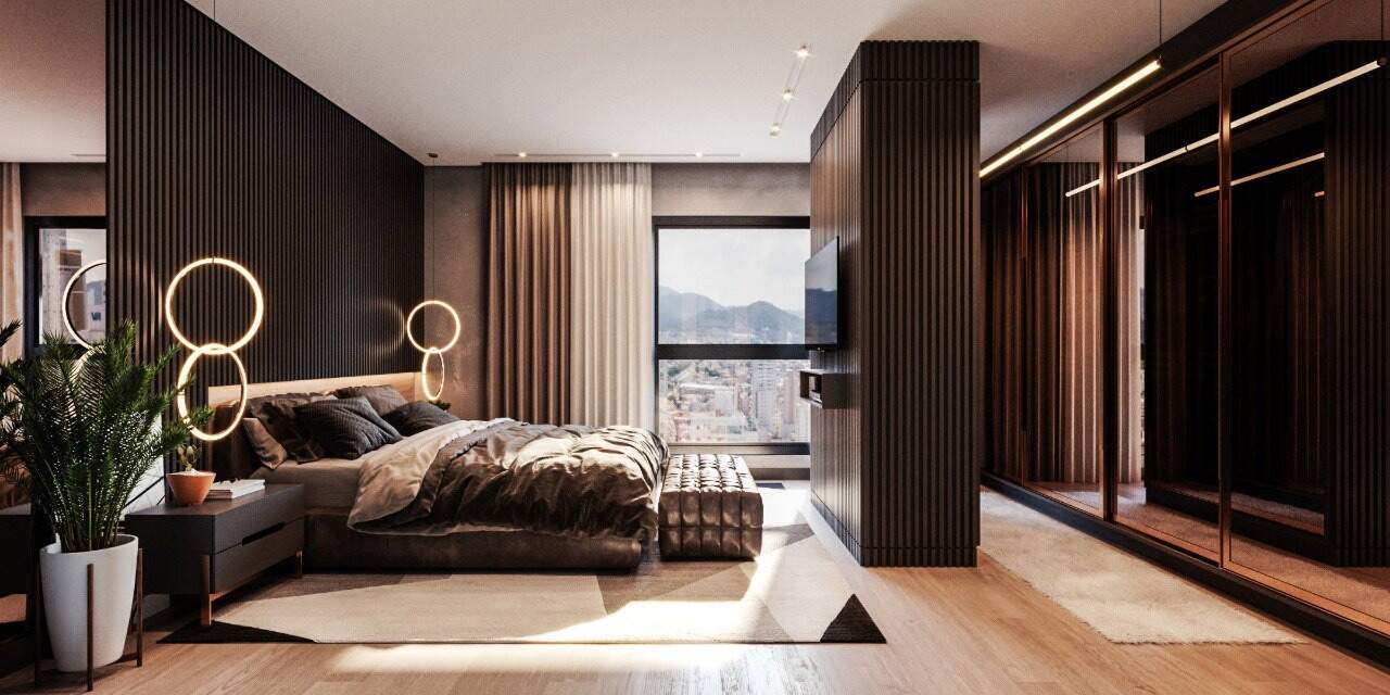 Apartamento à venda no Centro: Suíte master com closet e janela ampla (imagem ilustrativa)