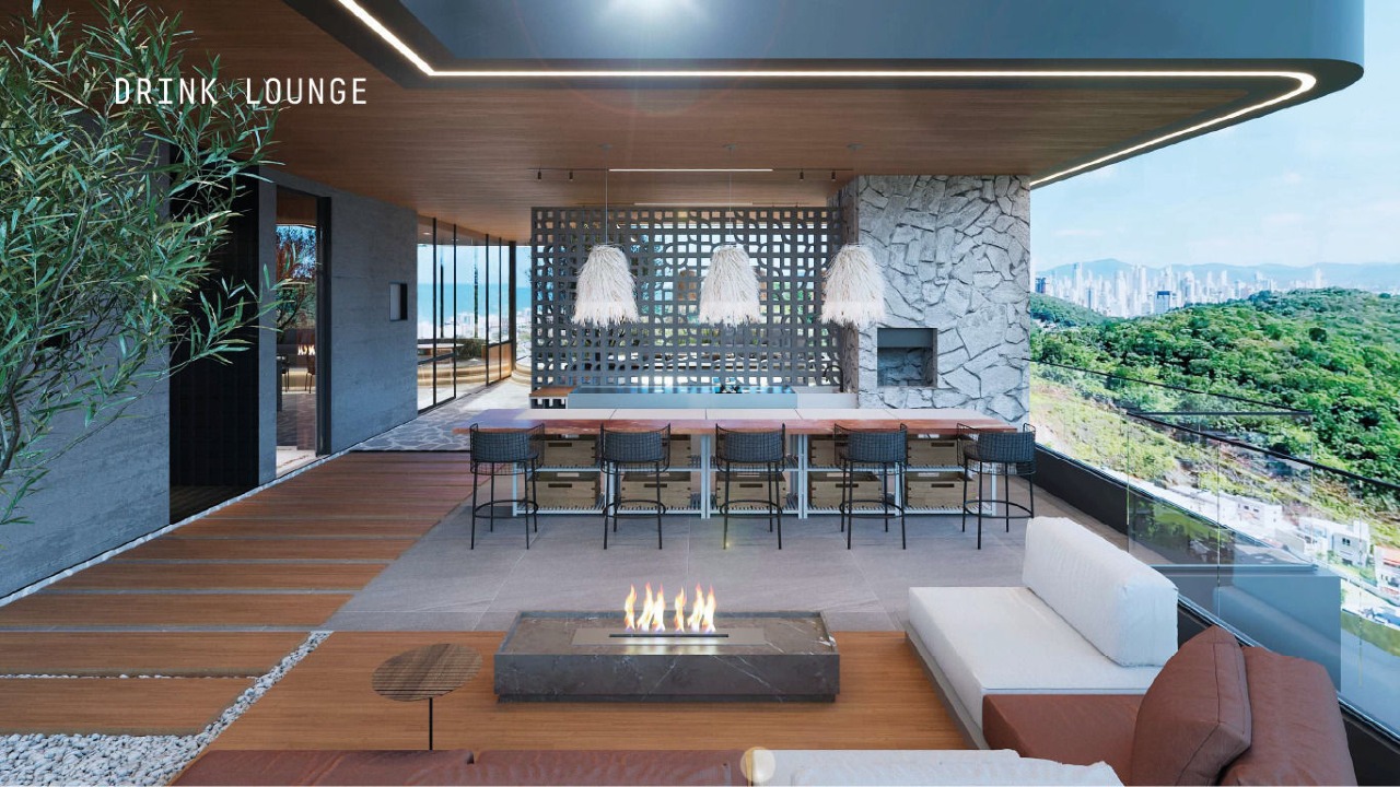 Apartamento à venda no Praia Brava: Drink lounge com lareira (imagem ilustrativa)