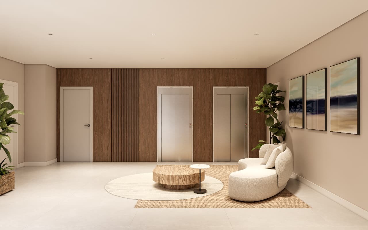 Apartamento à venda no Centro: Hall dos elevadores decorado (imagem ilustrativa)