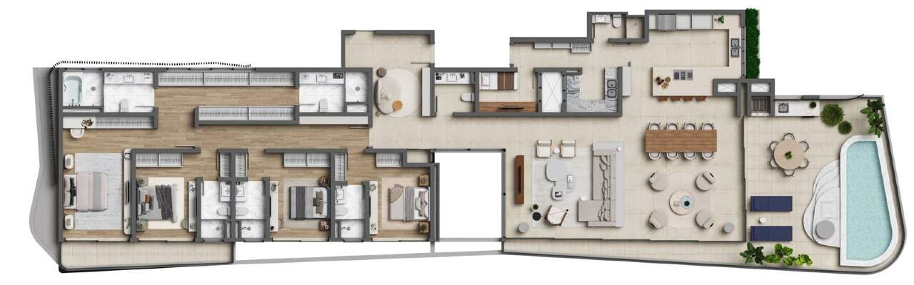 Apartamento à venda no Praia do Estaleiro: Planta do apartamento de 4 suítes com 396 m² (imagem ilustrativa)