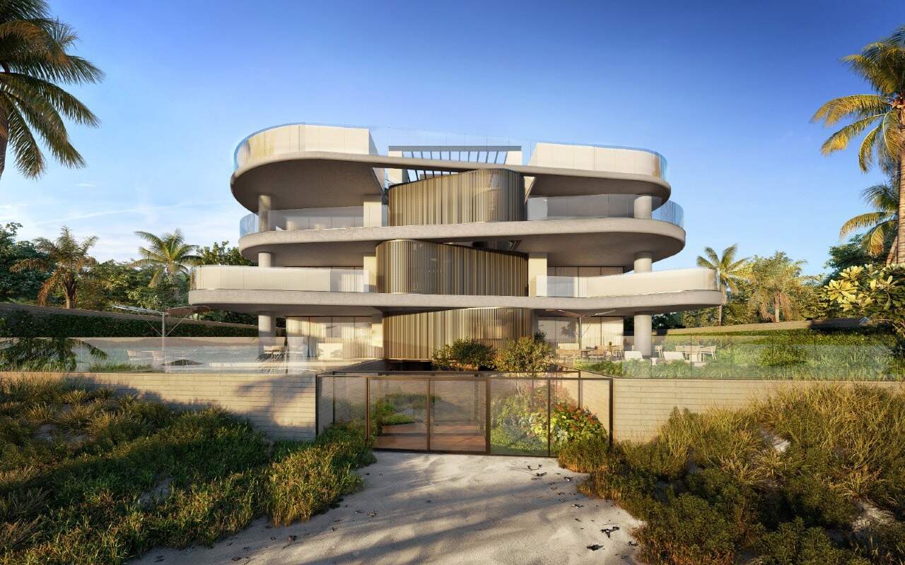 Apartamento à venda no Praia do Estaleiro: Fachada curva do Ená com paisagismo na entrada (imagem ilustrativa)