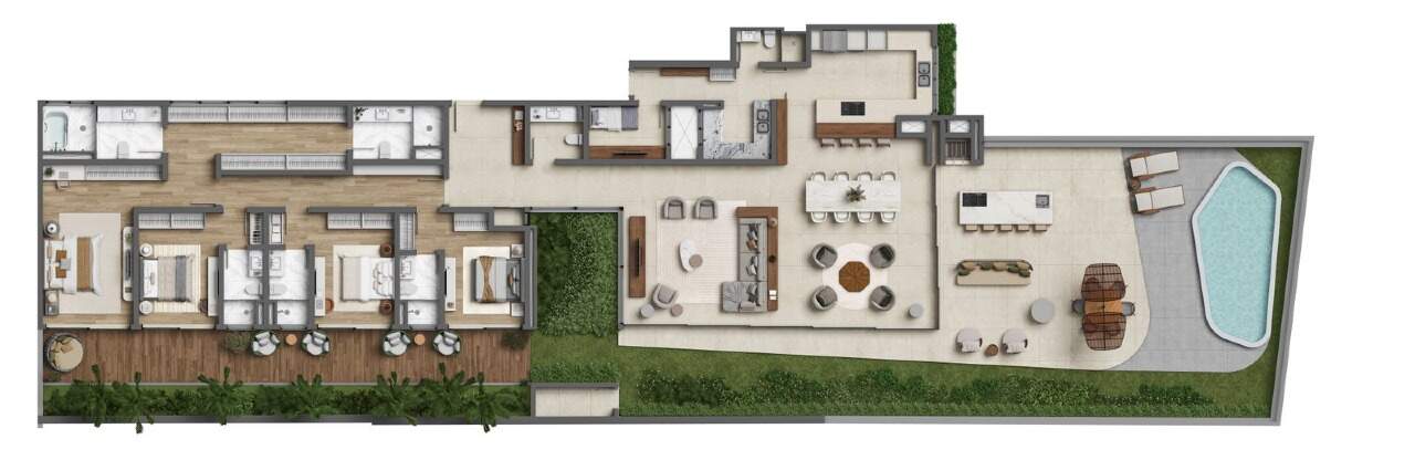 Apartamento à venda no Praia do Estaleiro: Planta do garden de 4 suítes com 579 m² (imagem ilustrativa)
