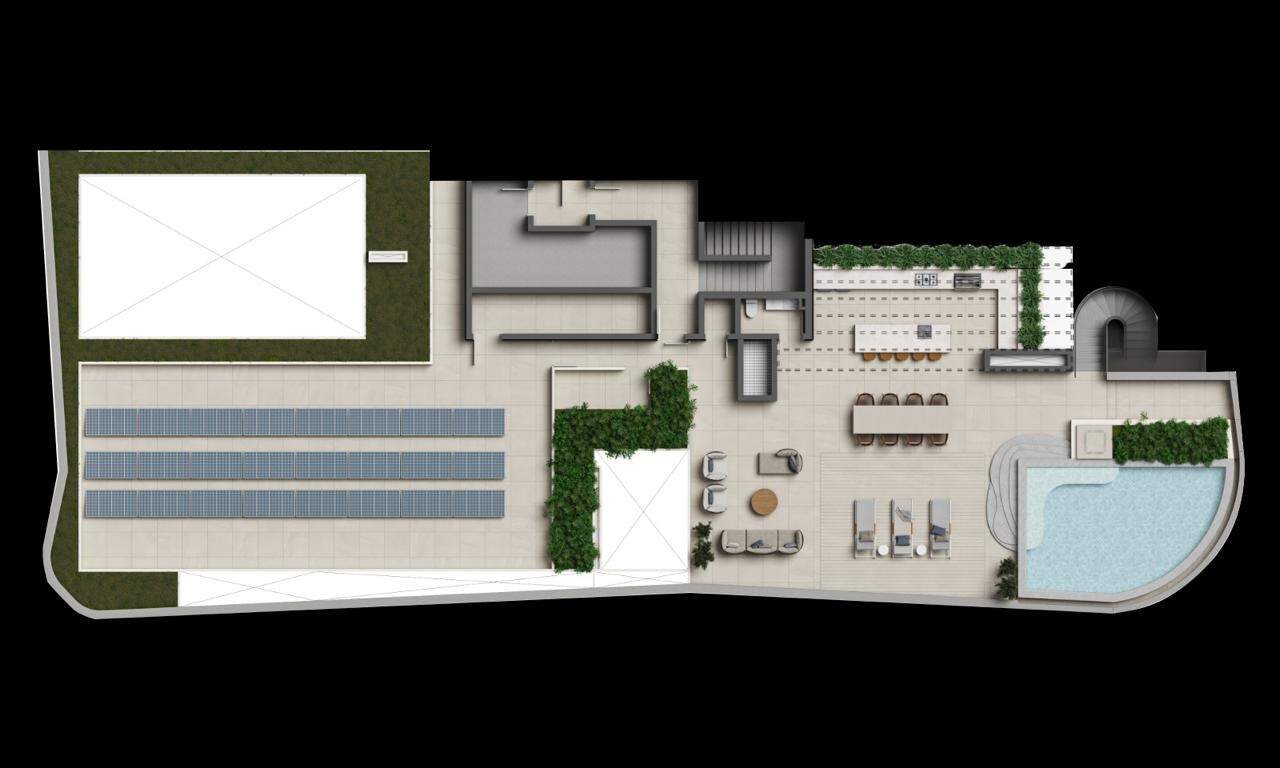 Cobertura à venda no Praia do Estaleiro: Planta do rooftop com piscina e espaço gourmet (imagem ilustrativa)
