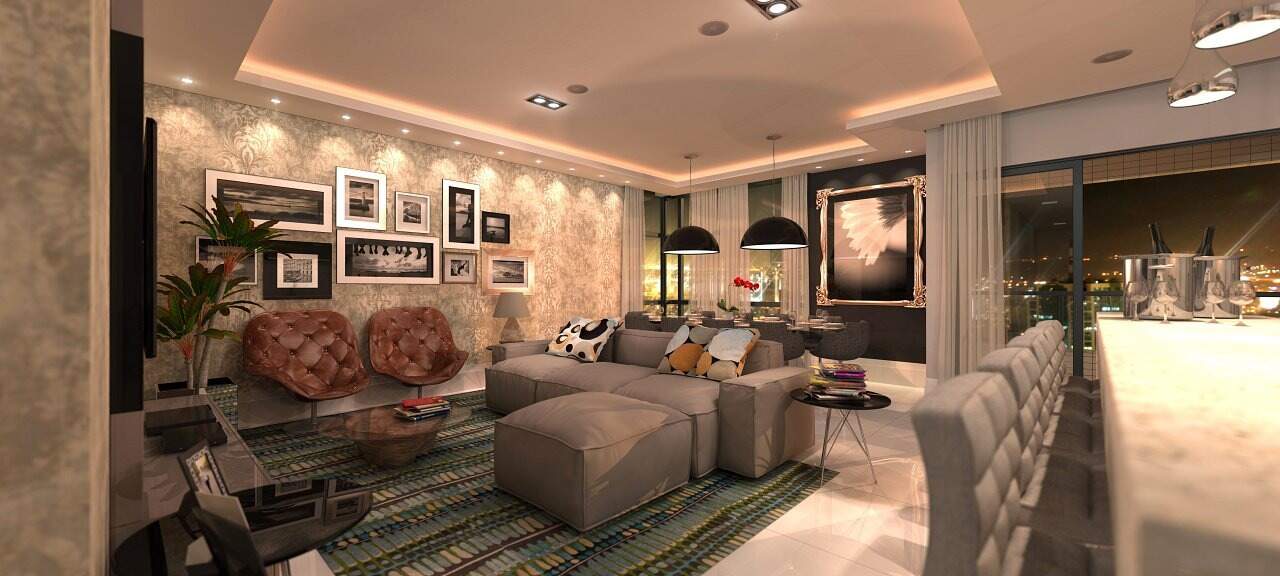 Cobertura à venda no Praia Brava: Living com sofá e home theater (imagem ilustrativa)