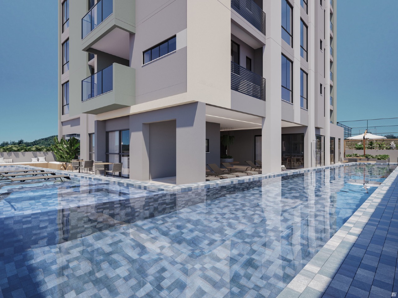 Apartamento à venda no Fazendinha: Piscina adulto com borda em pastilhas (imagem ilustrativa)