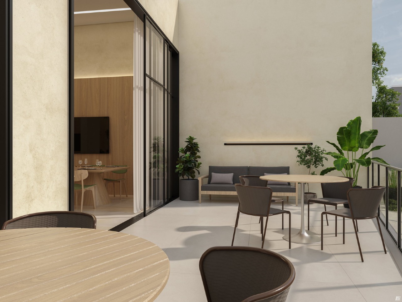 Apartamento à venda no Fazendinha: Terraço com mesa e estar ao ar livre (imagem ilustrativa)