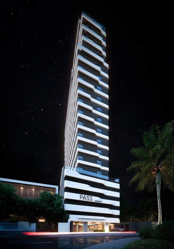 Apartamento à venda no Centro: Fachada do edifício à noite