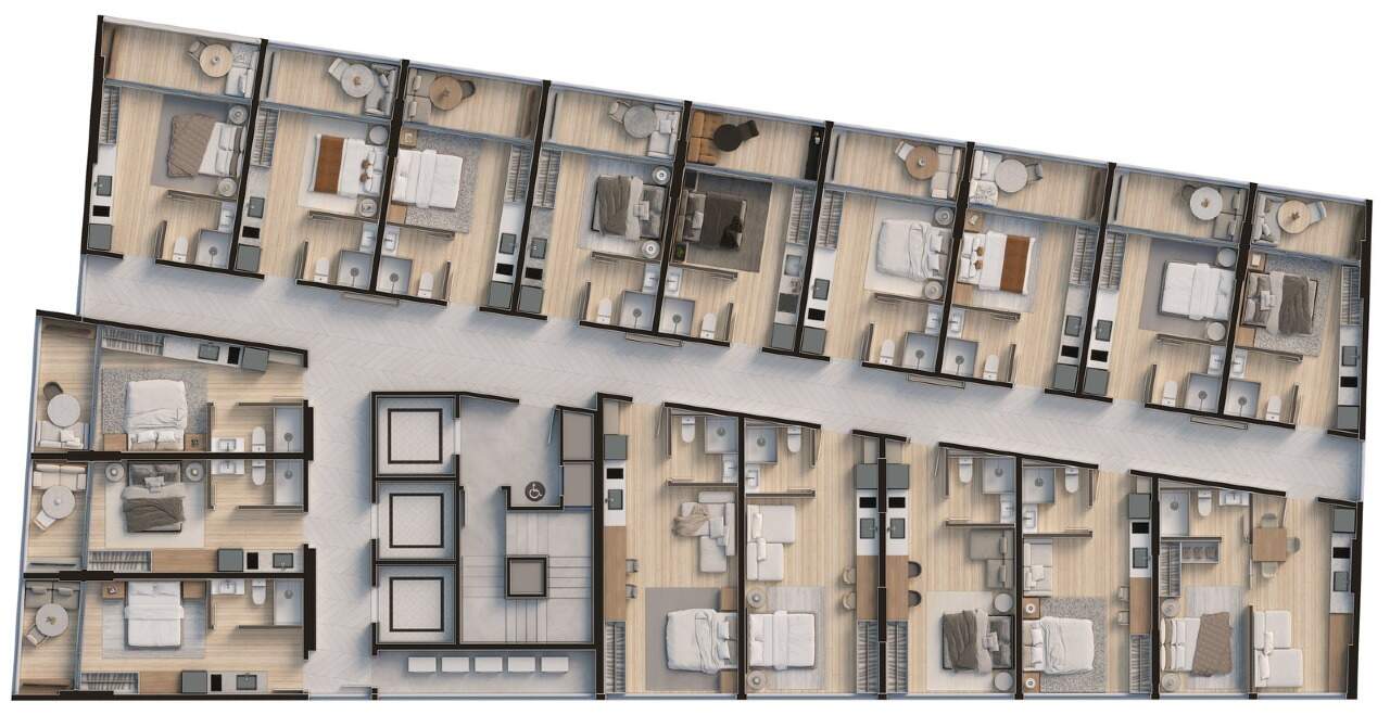 Apartamento à venda no Centro: Planta do pavimento tipo com os studios (imagem ilustrativa)