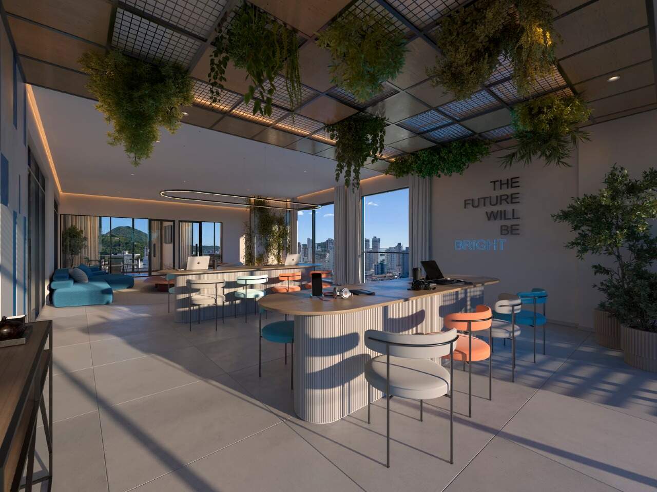 Apartamento à venda no Centro: Coworking com área de leitura (imagem ilustrativa)