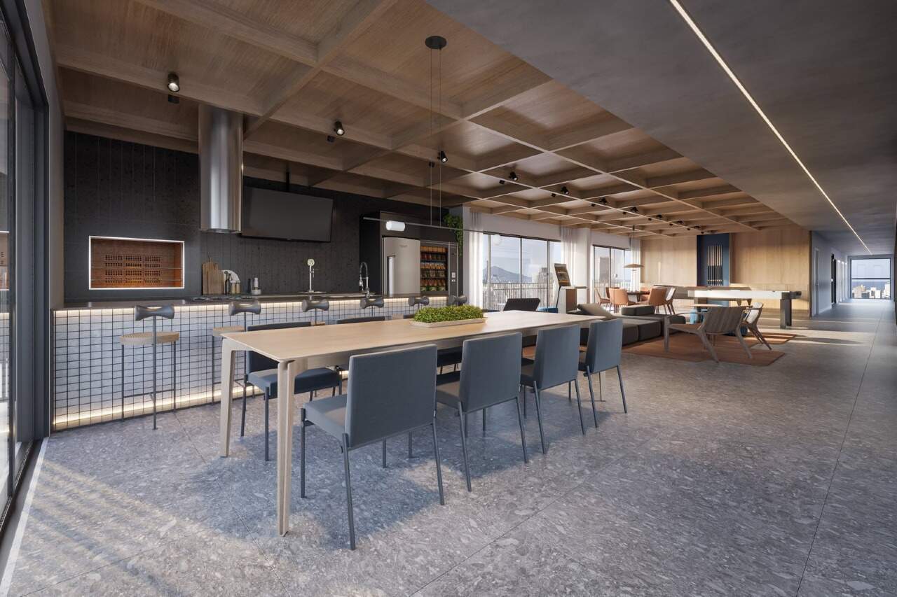 Apartamento à venda no Centro: Gourmet interno com mesas (imagem ilustrativa)