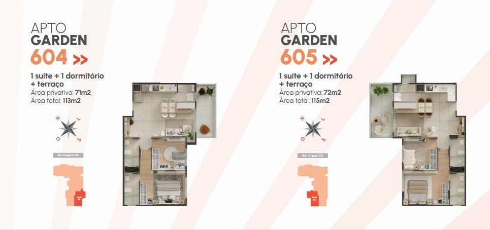 Apartamento à venda no Centro: Planta dos apartamentos garden com terraço (imagem ilustrativa)