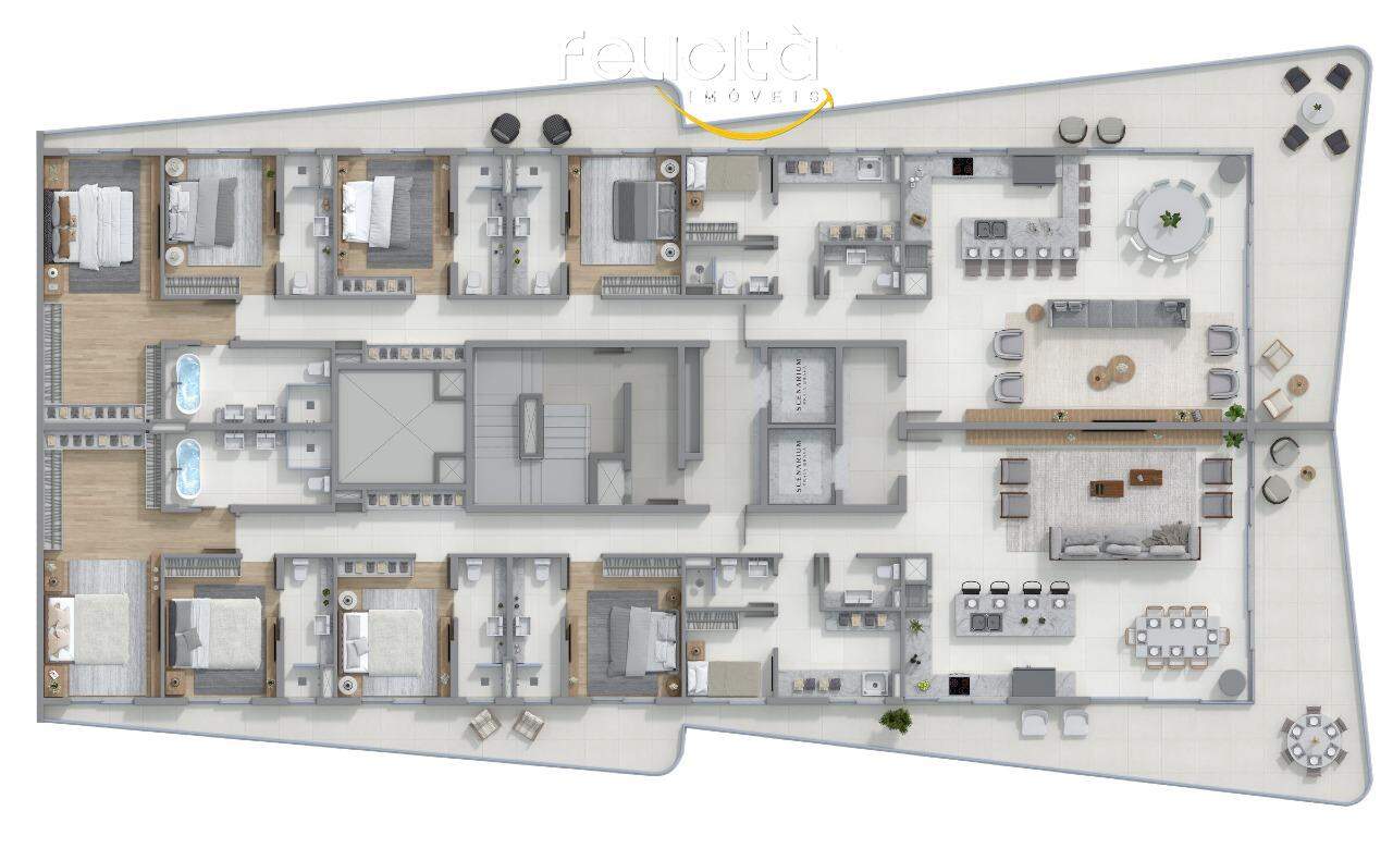 Apartamento à venda no Praia Brava: Planta humanizada do andar da Torre Sunrise: 2 Mansões Suspensas de 281 m² por andar