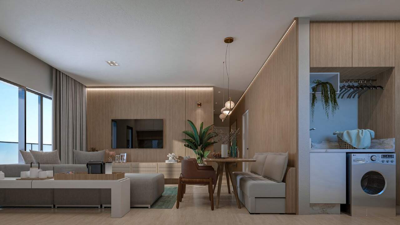 Apartamento à venda no Centro: Living e cozinha integrados (imagem ilustrativa)