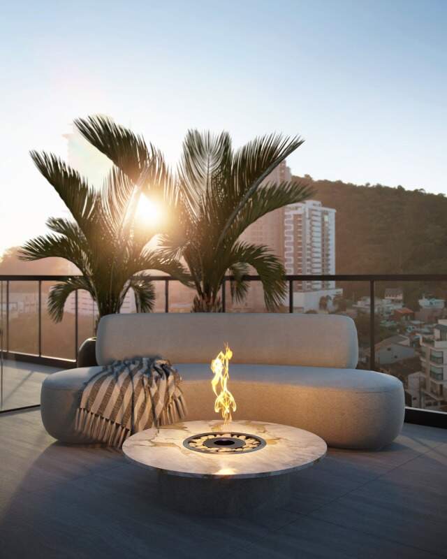 Apartamento à venda no Fazenda: Terraço com lareira externa (imagem ilustrativa)