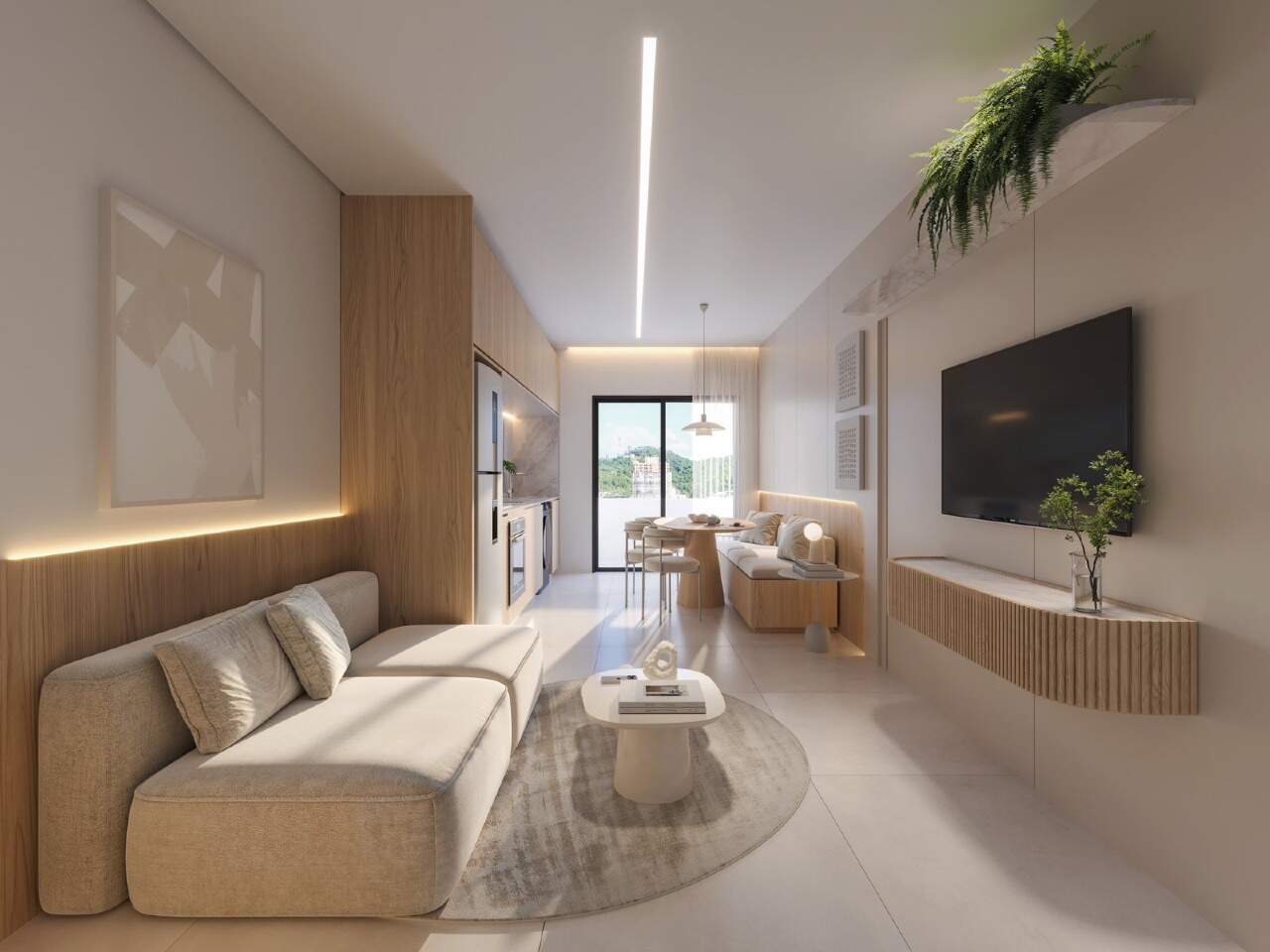 Apartamento à venda no Fazenda: Cozinha integrada ao estar (imagem ilustrativa)