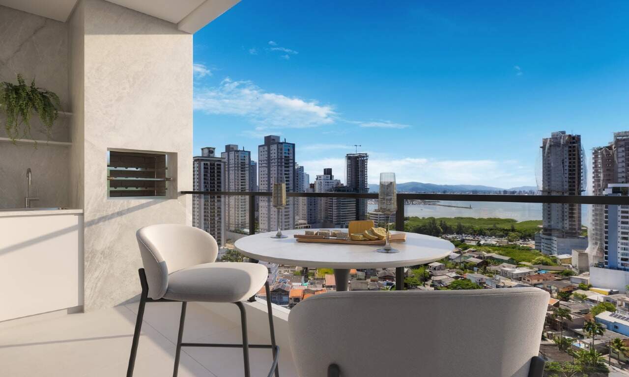 Apartamento à venda no Fazenda: Sacada com churrasqueira e mesa (imagem ilustrativa)