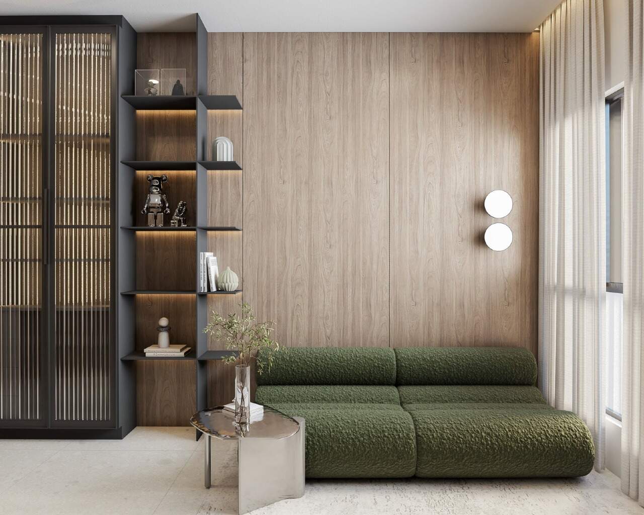 Apartamento à venda no Centro: Estar com sofá e estante (imagem ilustrativa)