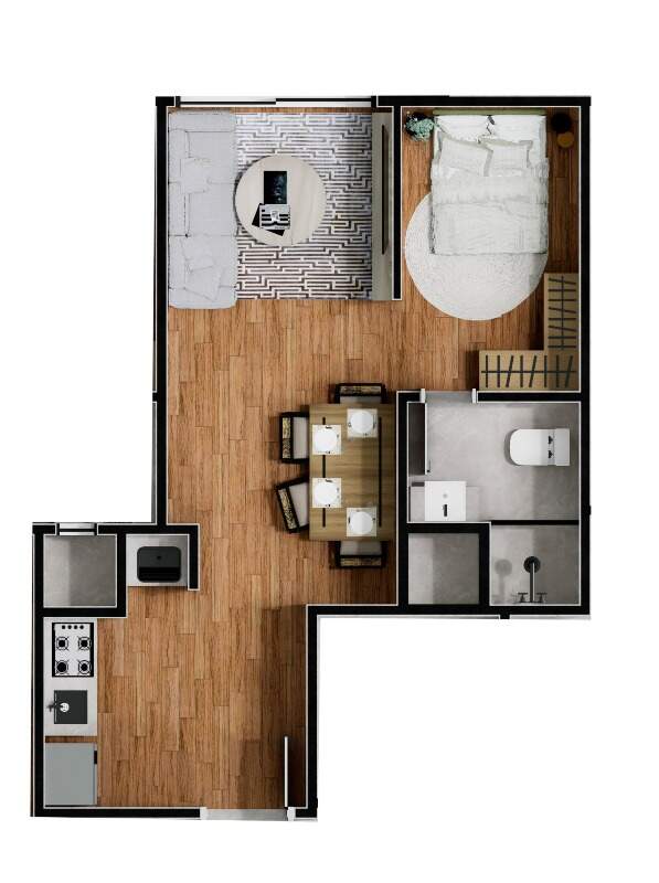 Apartamento à venda no Centro: Planta do studio de 28,48 m² (imagem ilustrativa)