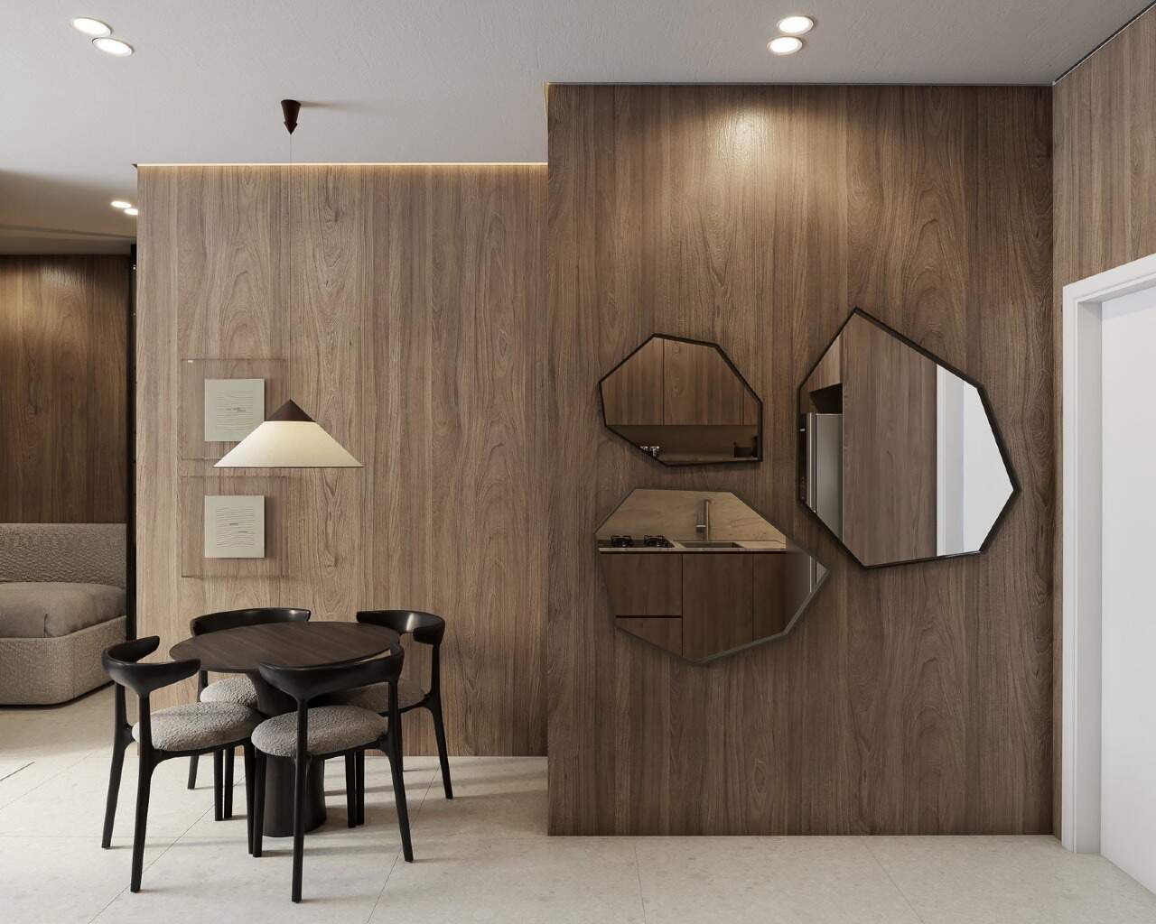 Apartamento à venda no Centro: Jantar com espelhos decorativos (imagem ilustrativa)