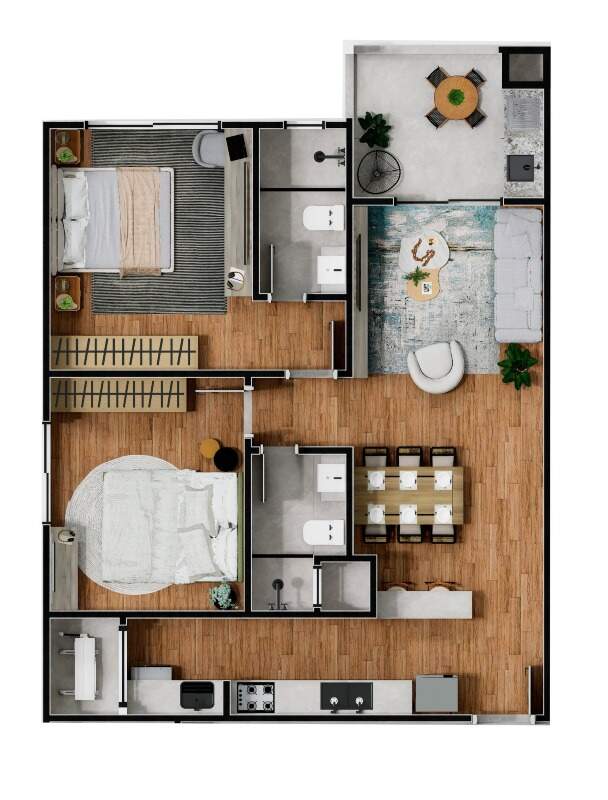 Apartamento à venda no Centro: Planta do apartamento de 2 dormitórios com 67,93 m² (imagem ilustrativa)