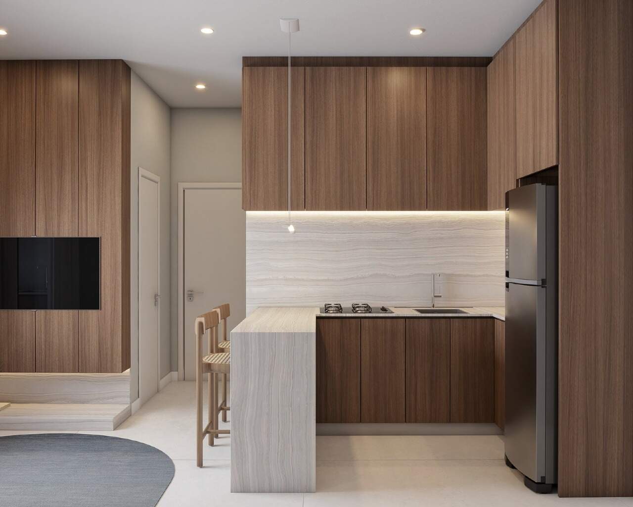Apartamento à venda no Centro: Cozinha integrada ao estar (imagem ilustrativa)