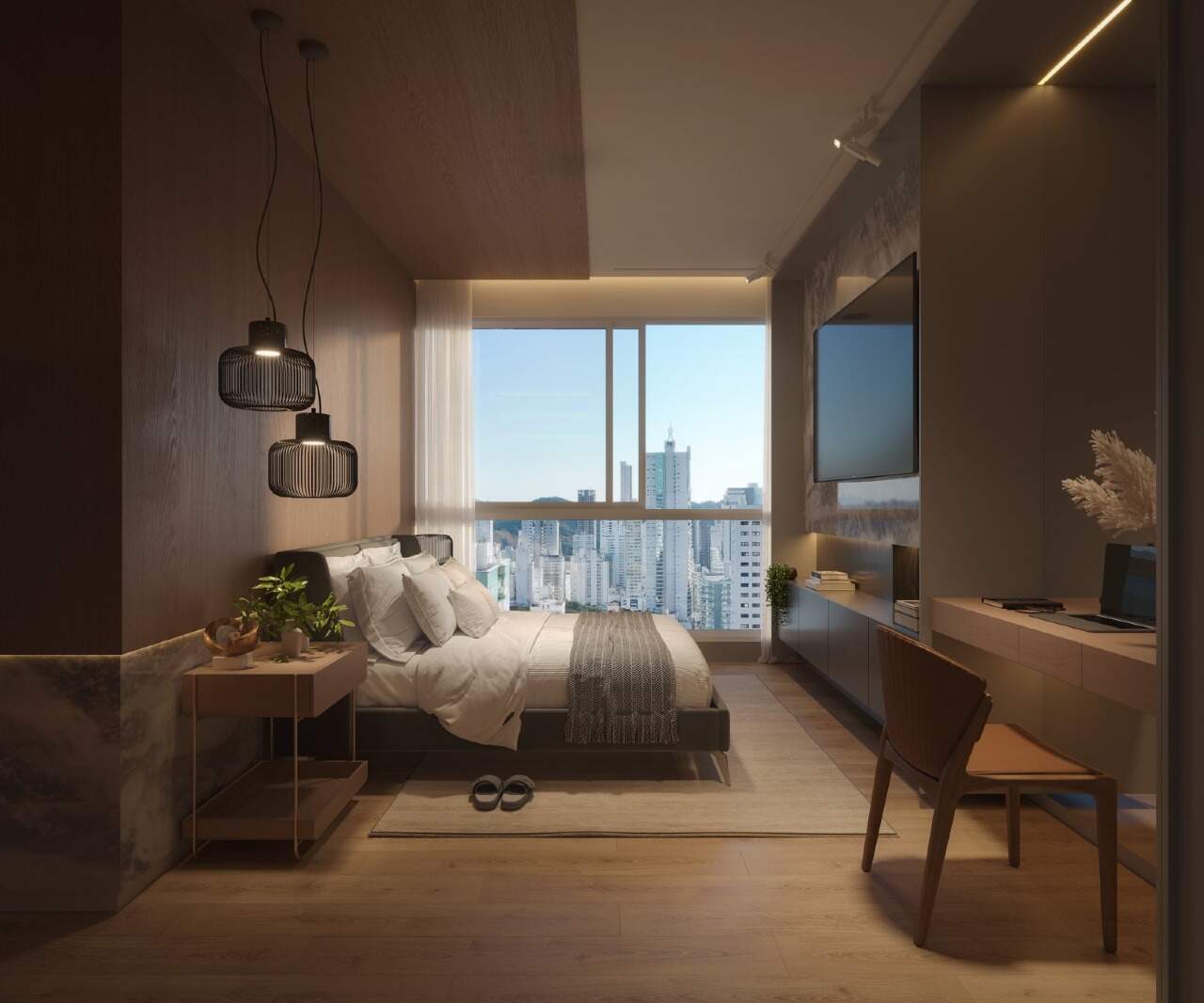 Apartamento à venda no Centro: Suíte master com bancada de trabalho (imagem ilustrativa)