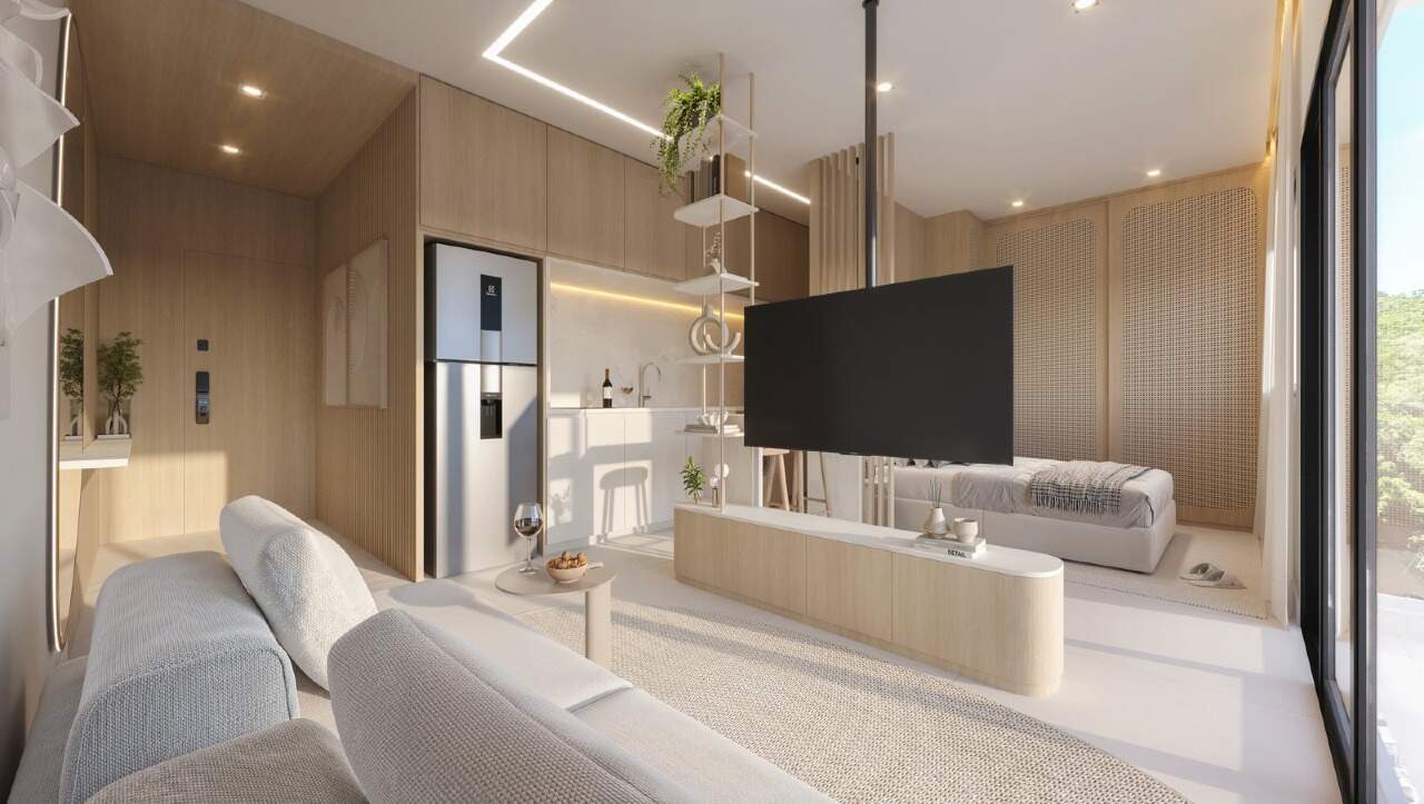 Apartamento à venda no Fazenda: Studio com estar e cozinha integrados (imagem ilustrativa)