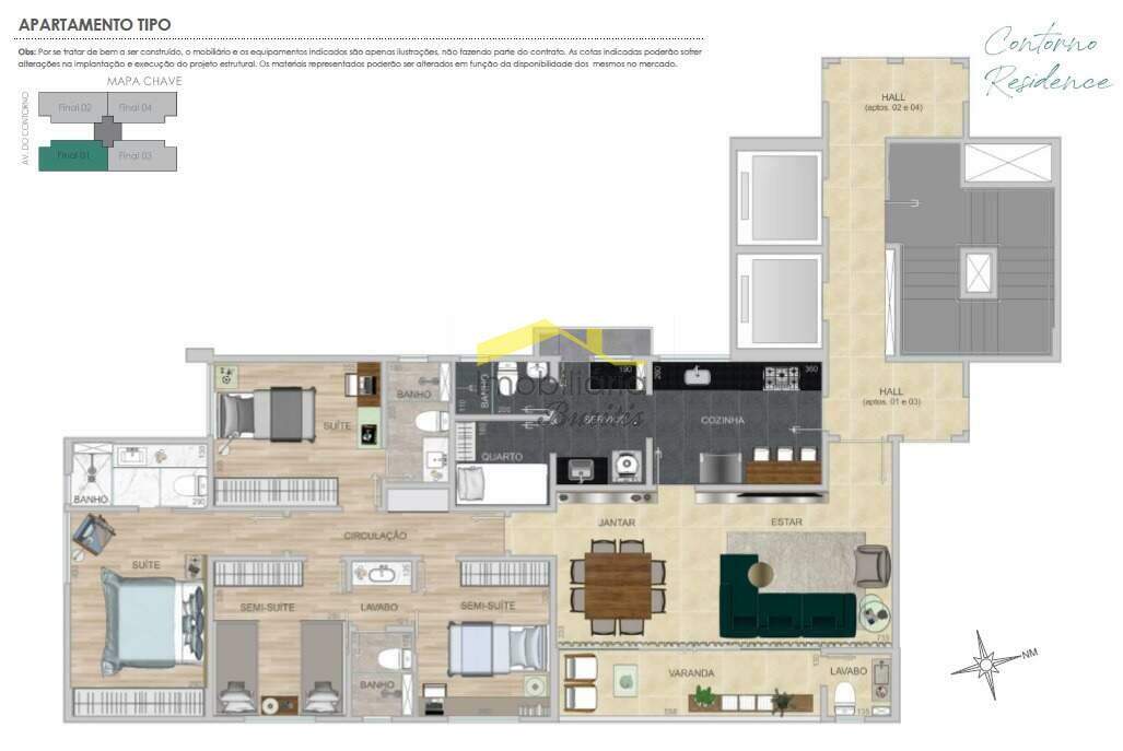 Apartamento à venda no Lourdes: Planta Apto Tipo com 4 Quartos