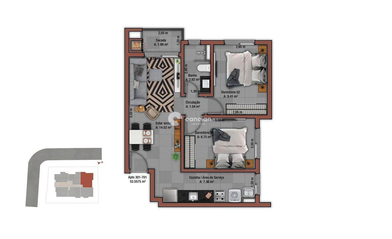 Apartamento à venda no Camobi: planta 501