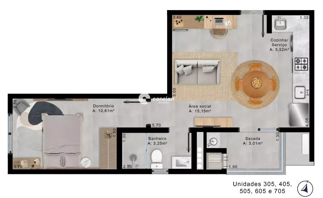 Apartamento para aluguel no Camobi: 