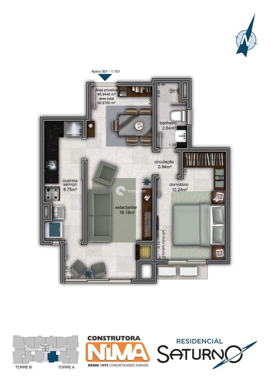Apartamento para aluguel no Nossa Senhora do Rosário: 