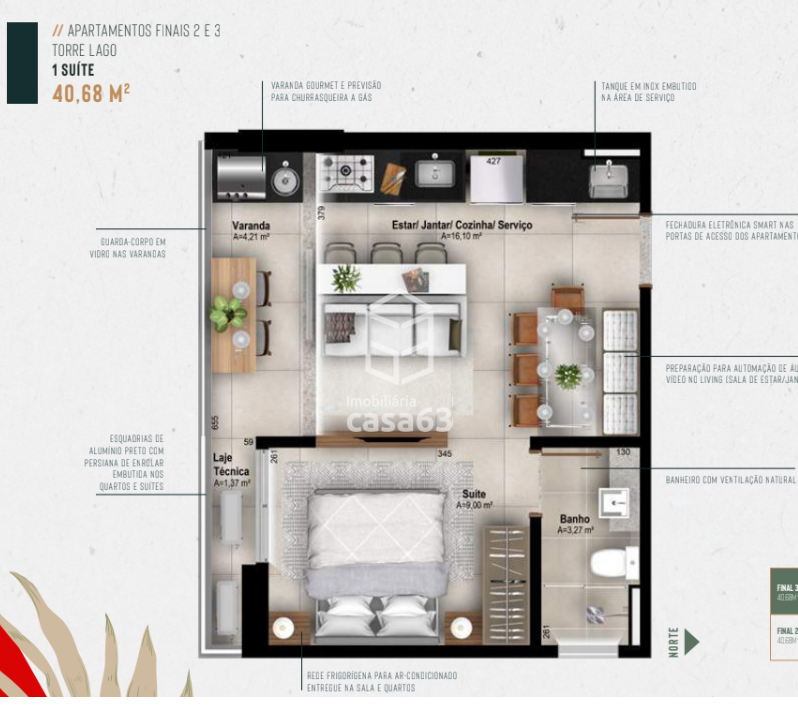 Foto 3 — Apartamento à venda, 2 quartos, 1 suíte, Plano Diretor Sul - Palmas/TO