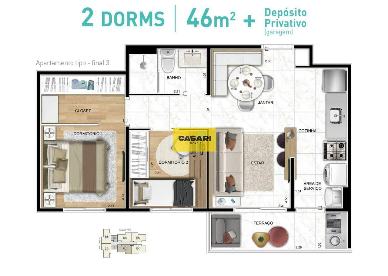 Apartamento para à venda no bairro Vila Curuçá, São Bernardo do Campo - Casari Imóveis: 
