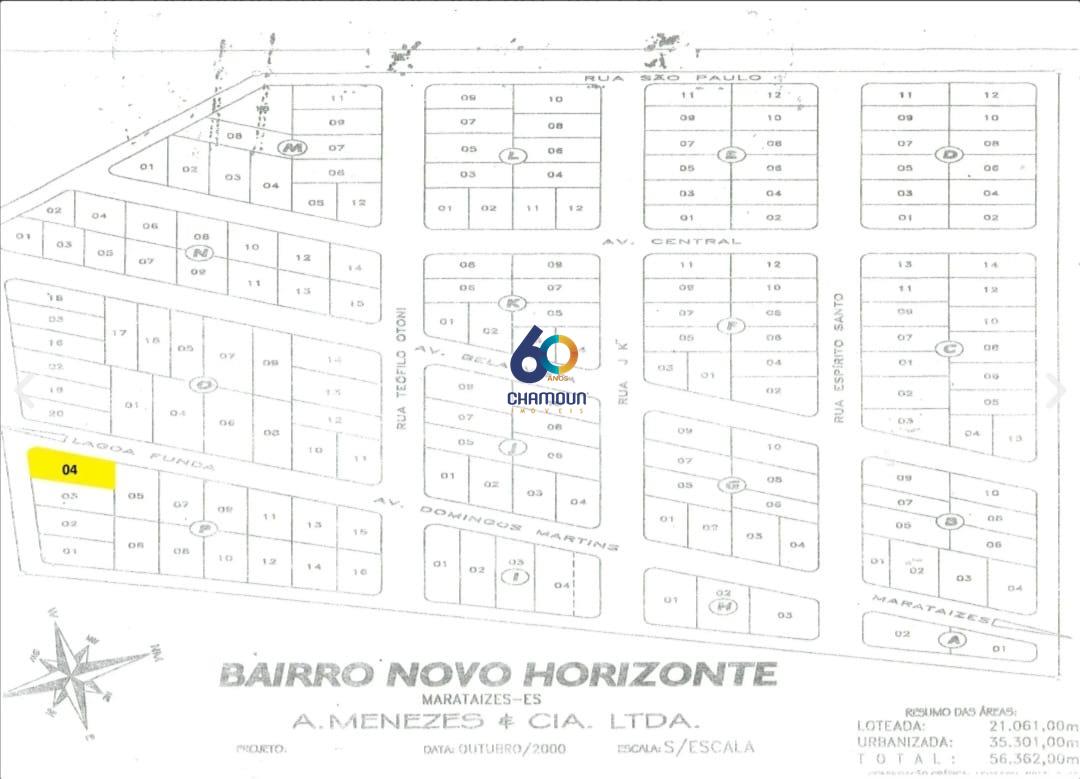 Lote à venda no Novo Horizonte: Lote à venda em Marataízes.