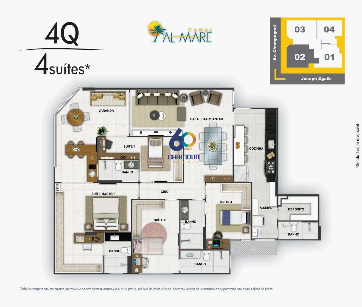 Apartamento à venda no Praia da Costa: Apartamento 4 quartos na Praia da Costa