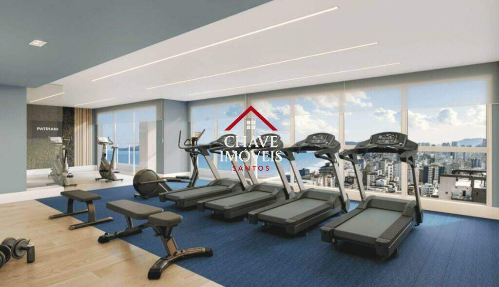 Apartamento à venda no Embaré: Academia no rooftop, com área de pilates e equipamentos modernos e perfeitos para os treinos diários com vista para o mar.