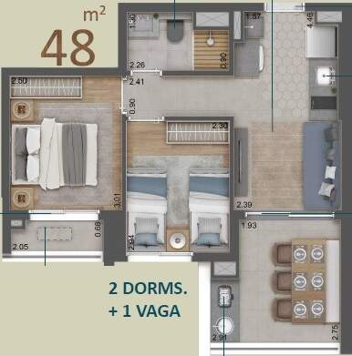 Apartamento à venda com 2 quartos, 48m² - Foto 2