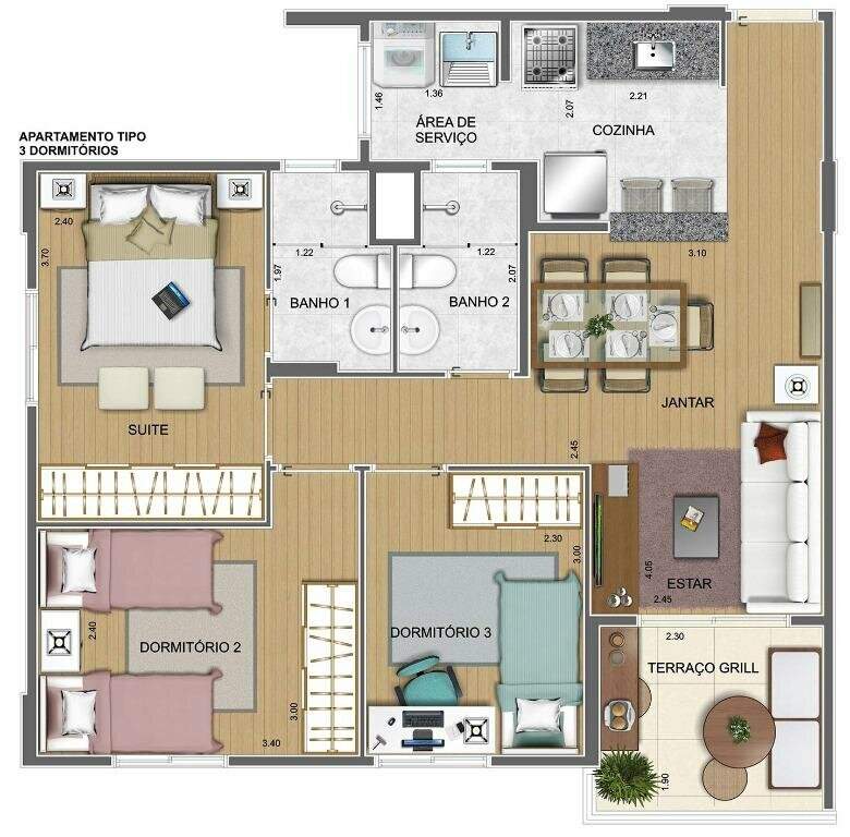 Apartamento à venda com 3 quartos, 68m² - Foto 2