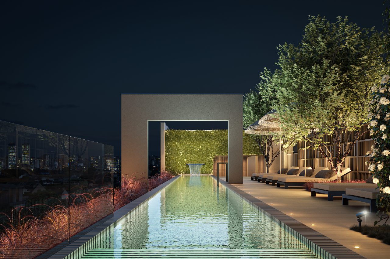 Cobertura para à venda no Mercês em Curitiba - 21289: Piscina noturna