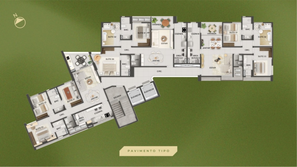 Apartamento 3 quartos ( 3 suítes ) para à venda em Espinheiro - Recife - Edf. Parador de Gaudí - CTI imobiliaria: Planta pavimento Tipo