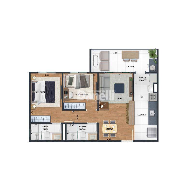 Apartamento à venda no Jardim das Nações: Planta 61,96m² - Finais 3 e 4