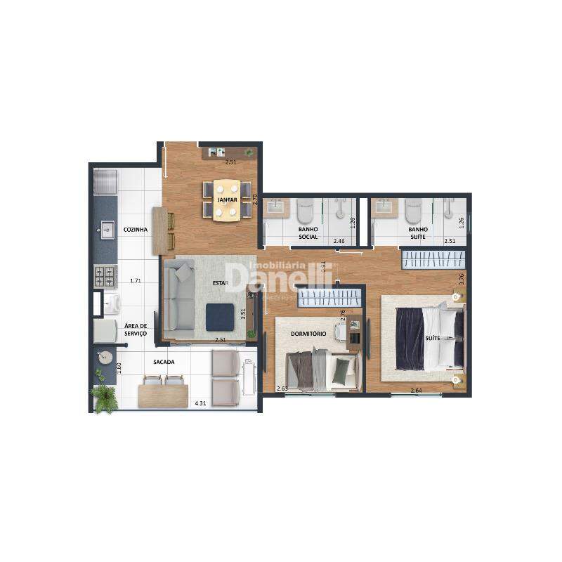 Apartamento à venda no Jardim das Nações: Planta 60,50m² - Finais 1 e 6