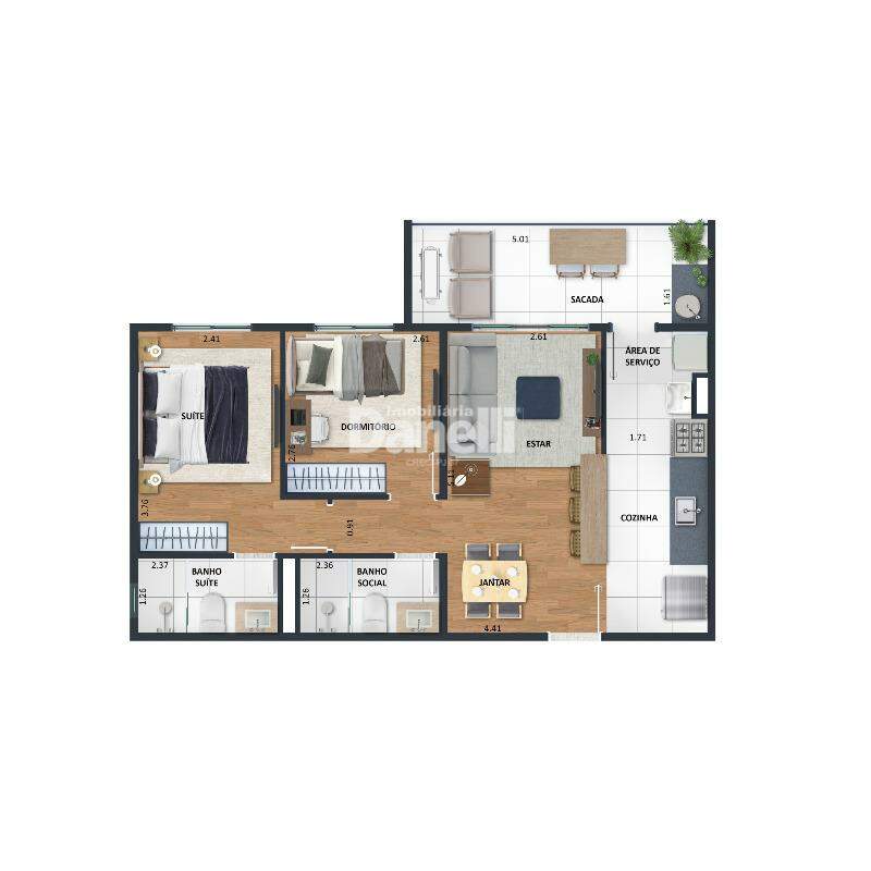 Apartamento à venda no Jardim das Nações: Planta 61,96m² - Finais 3 e 4