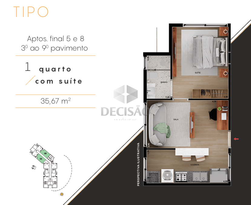 Apartamento 1 Quarto à venda no Serra: 